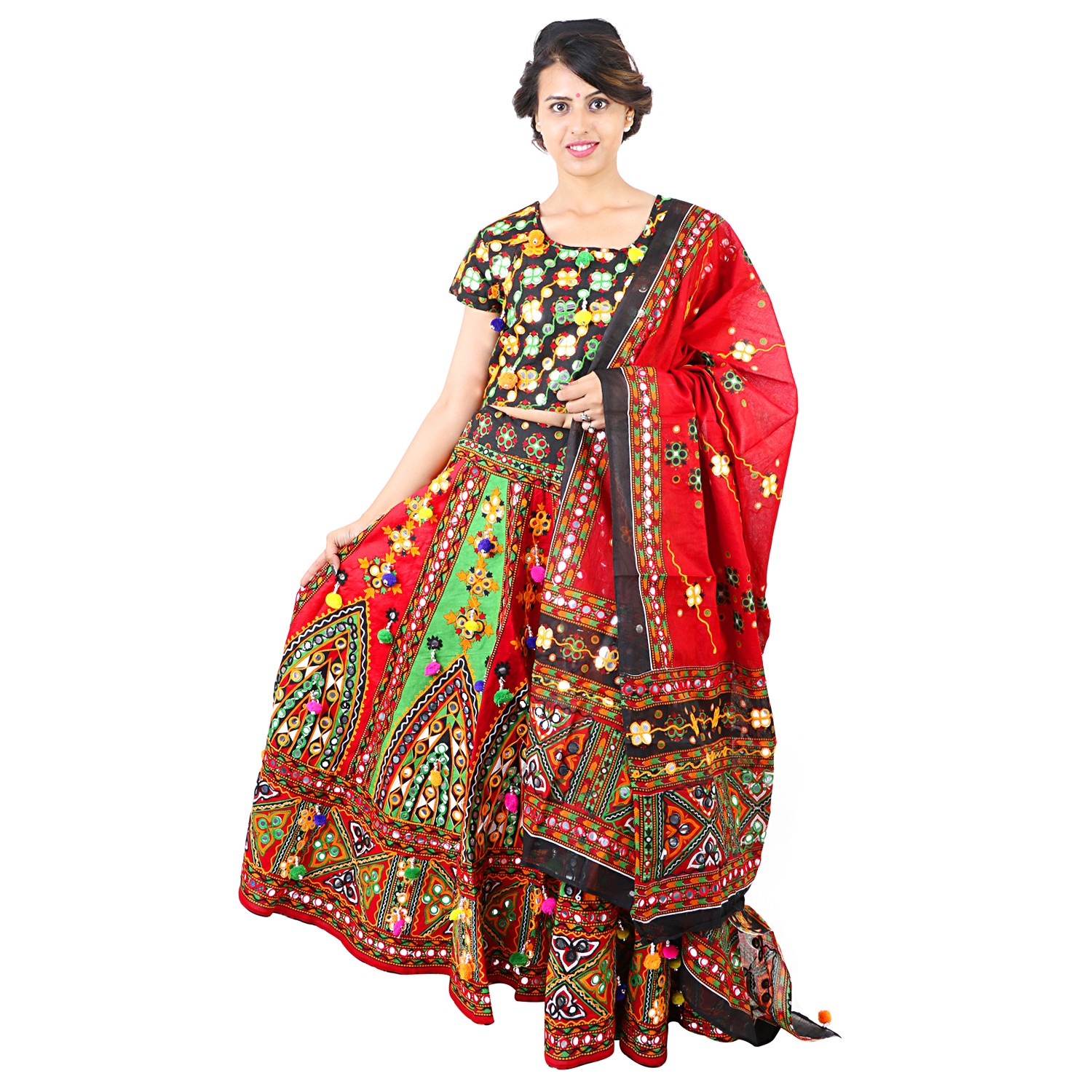 Buy Likha Ghoomar Black Embroidered Lehenga Choli with Dupatta LIKLEH16  (Set of 3) Online
